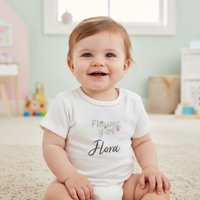 Personalisiertes Kinder-T-Shirt Flower Girl Weiß – Größe 74–104