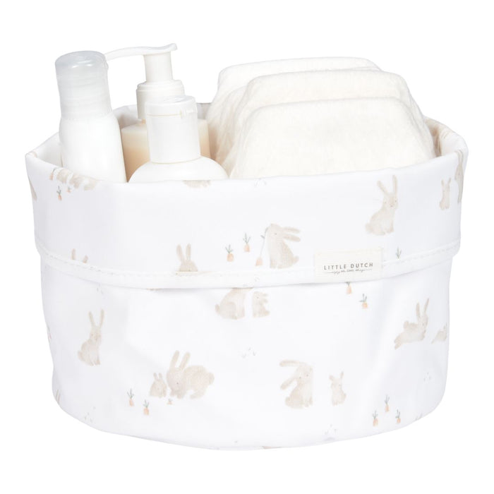 Little Dutch Pflegekörbchen Baby Bunny rund – Baumwoll-Aufbewahrungskorb für Windeln, Feuchttücher und Baby-Pflegeutensilien