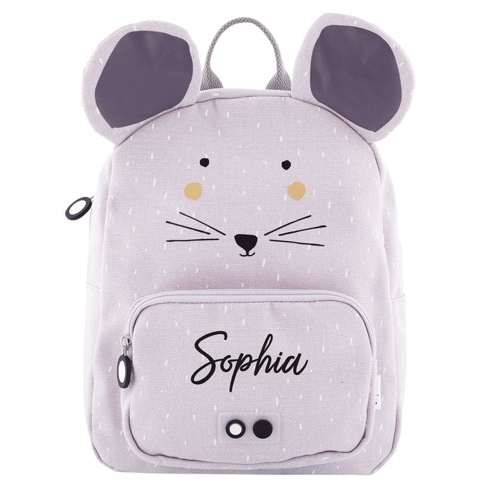 Personalisierter Trixie Kinder-Rucksack Frau Maus mit Name – Rucksack mit Mausmotiv, Frontfach und Brustgurt für Kindergarten und Alltag