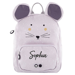 Personalisierter Trixie Kinder-Rucksack Frau Maus mit Name – Rucksack mit Mausmotiv, Frontfach und Brustgurt für Kindergarten und Alltag