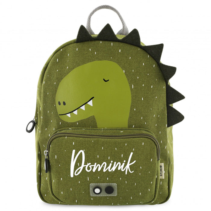 Trixie Kinder-Rucksack Herr Dino in Grün – Baumwollrucksack mit Dinomotiv, Brustschnalle und verstellbaren Schultergurten