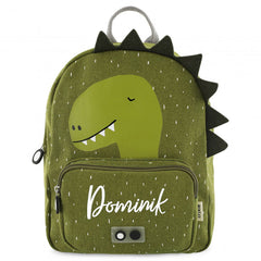 Trixie Kinder-Rucksack Herr Dino in Grün – Baumwollrucksack mit Dinomotiv, Brustschnalle und verstellbaren Schultergurten