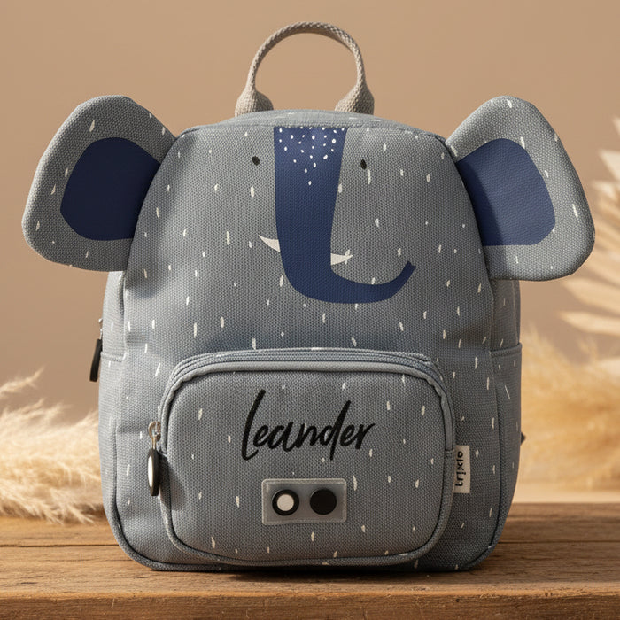 Personalisierter Trixie Kinder-Rucksack Frau Elefant in Blau mit Name – kleiner Tierrucksack für Kita, Kindergarten und Ausflüge