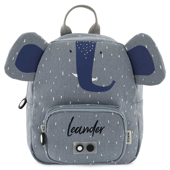 Trixie Rucksack klein Frau Elefant personalisiert mit Namen – blauer Kinder-Rucksack mit Elefantenmotiv und Brustgurt