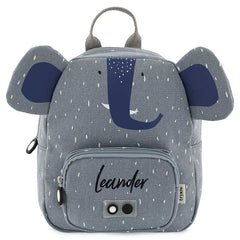 Trixie Rucksack klein Frau Elefant personalisiert mit Namen – blauer Kinder-Rucksack mit Elefantenmotiv und Brustgurt