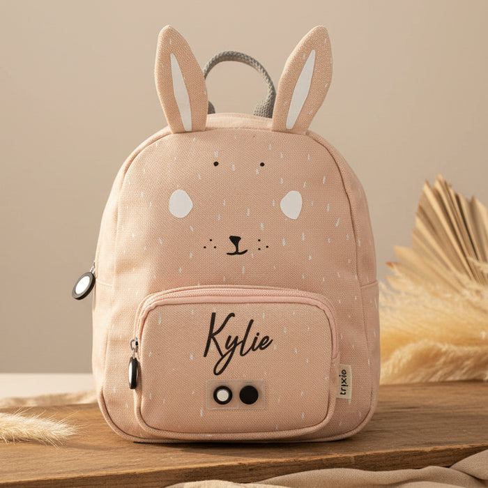 Personalisierter Trixie Kinder-Rucksack Frau Hase in Rosa mit Name – kleiner Tierrucksack für Kita, Kindergarten und Ausflüge