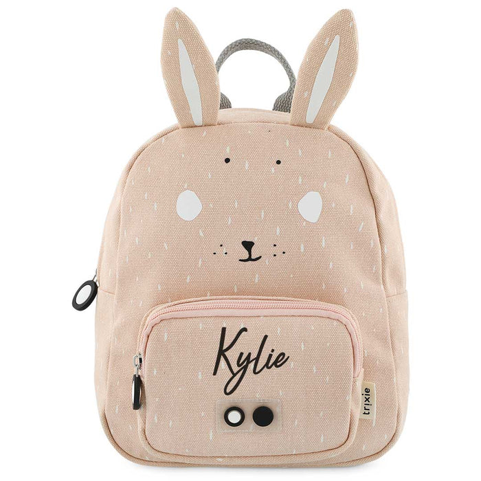 Trixie Rucksack klein Frau Hase personalisiert mit Namen – rosa Kinder-Rucksack mit Hasenmotiv und praktischem Brustgurt