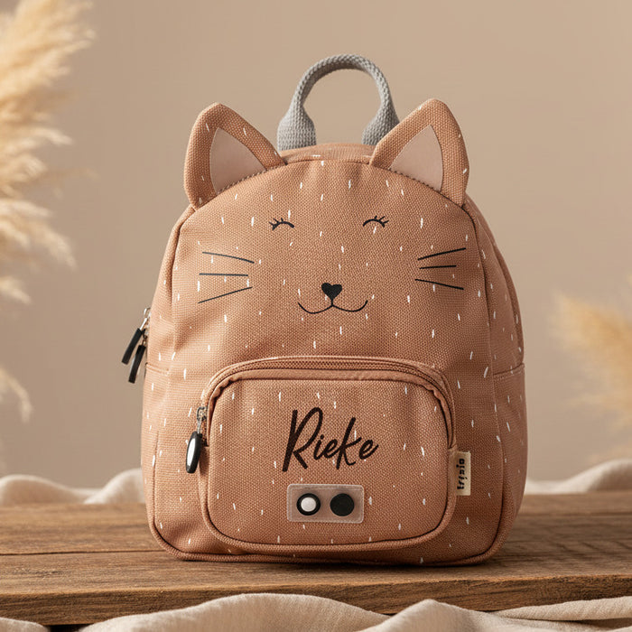 Personalisierter Trixie Kinder-Rucksack Frau Katze in Rot mit Name – kleiner Tierrucksack für Kita, Kindergarten und Ausflüge