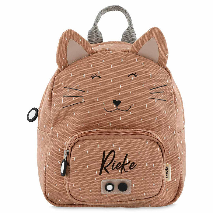 Trixie Rucksack klein Frau Katze personalisiert mit Namen – roter Kinder-Rucksack mit Katzenmotiv und praktischem Brustgurt