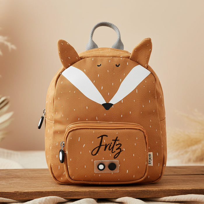 Personalisierter Trixie Kinder-Rucksack Herr Fuchs in Orange mit Name – kleiner Tierrucksack für Kita, Kindergarten und Ausflüge