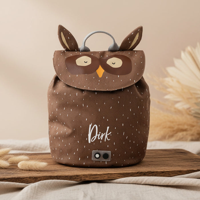 Personalisierter Trixie Mini-Rucksack Herr Eule mit Name – wasserabweisender Kinder-Rucksack mit Kordelzug für Kindergarten und Ausflüge