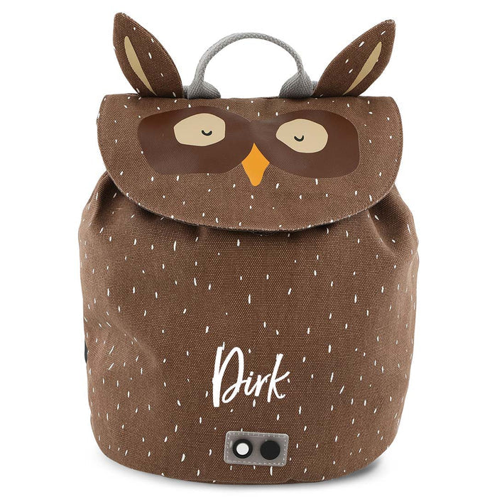Trixie Rucksack Mini Herr Eule personalisiert mit Namen – kompakter Kinderbeutel mit Eulenmotiv und Kordelverschluss