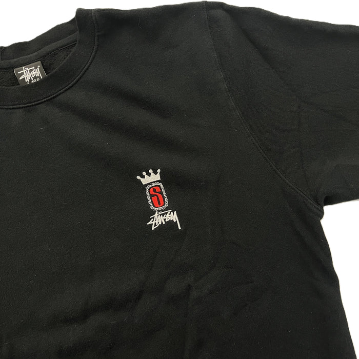 Stussy Vintage S Crown Embroidered Crewneck Sweater Black (WORN)
