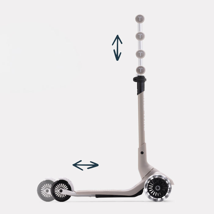 Xtend Mini+ Kinder Scooter in Beige mit höhenverstellbarem Lenker und ausziehbarem Trittbrett für mitwachsendes Fahren und optimale Anpassung an die Größe des Kindes