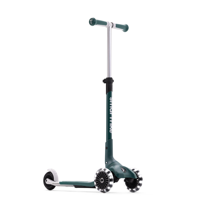 Xtend Mini+ Kinder Scooter in Grün mit drei Rädern und LED-Leuchträdern, stabiler mitwachsender Scooter für Kinder