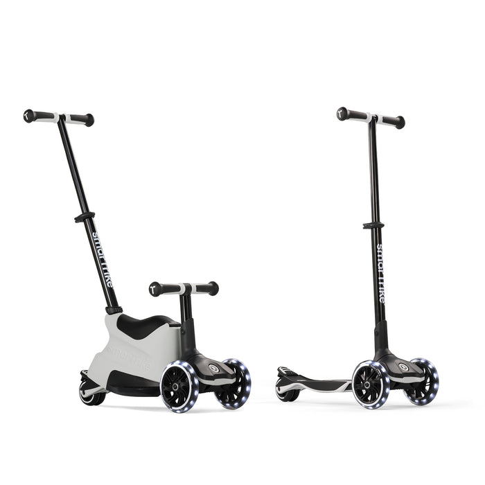 Mitwachsender Kinder Scooter mit Sitz und Lenker als Ride-on und Scooter nutzbar